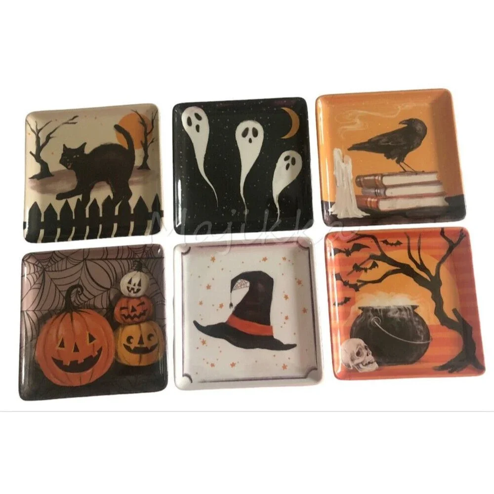 Cupcakes & Cashmere Halloween Appetizer Dessert Plates Square Melamine Set of 6